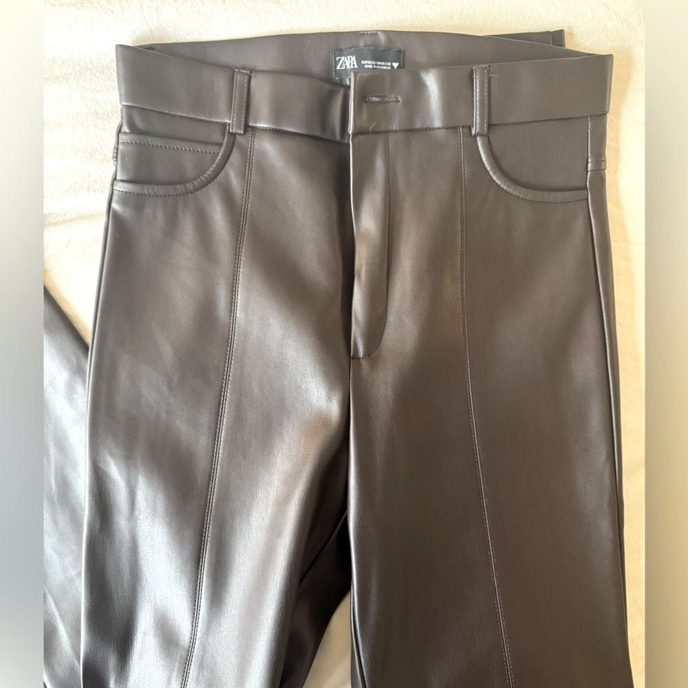 Zara High Waisted Faux Leather Cigarette Pant - Chocolate Brown Size Medium